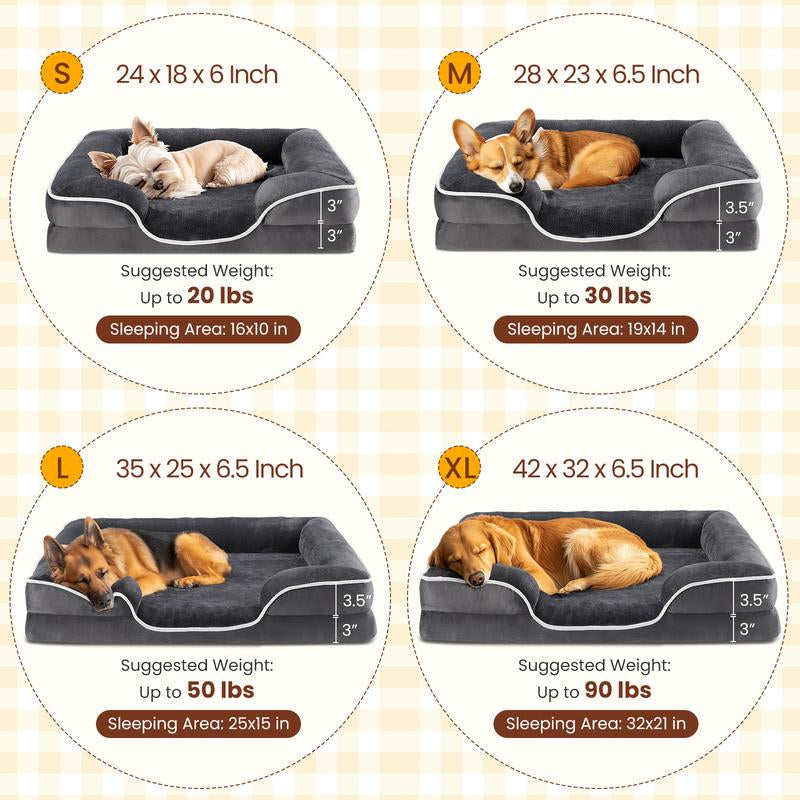 【Deal】Orthopedic Dog Bed for Large Size Dogs, Supportive Memory Foam Dog Sofa with Washable Removable Cover, Non-Slip Base, Waterproof Pet Couch Bed