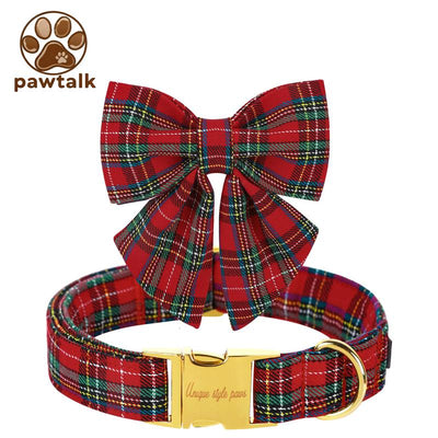 Unique Style Paws Christmas Dog Collar with Bow Tie for Small Medium Large Dogs as Autumn Winter Gifts