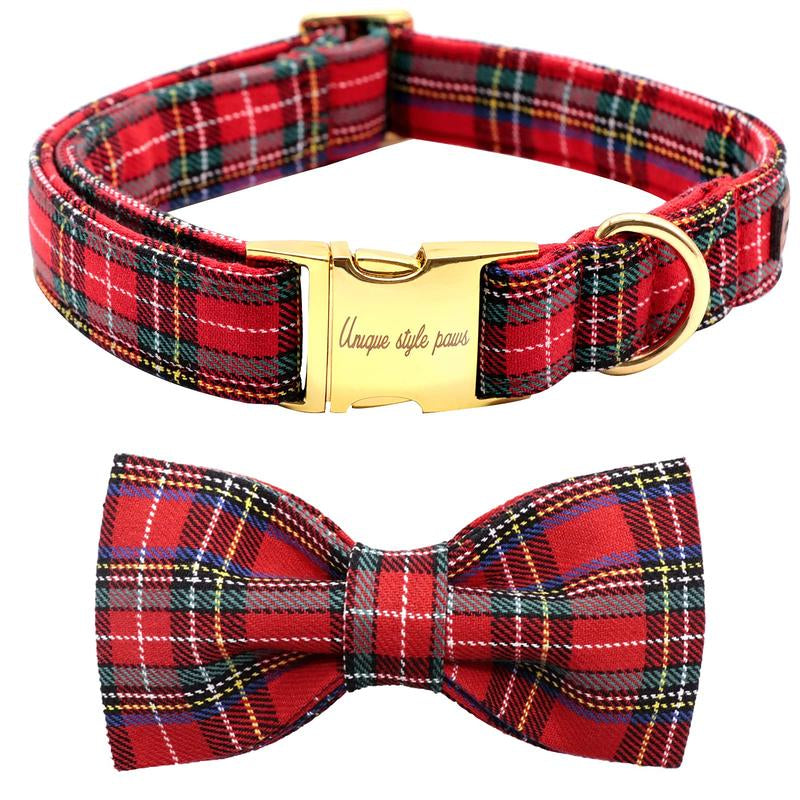 Unique Style Paws Christmas Dog Collar with Bow Tie for Small Medium Large Dogs as Autumn Winter Gifts