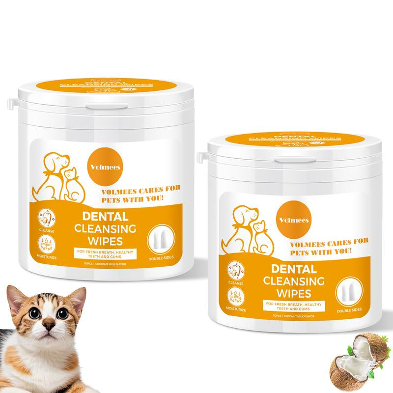 Volmees 50 PCS Pet Dental Finger Wipes for Dogs & Cats, Dog Dental Care Wipes, Reduce Plaque & Tartar Buildup, Freshen Breath
