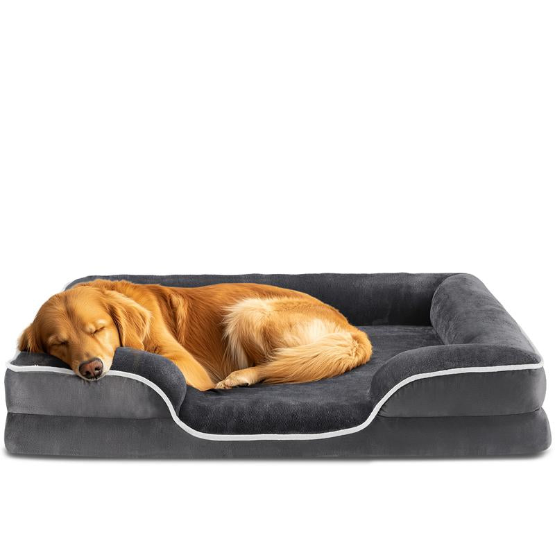 【Deal】Orthopedic Dog Bed for Large Size Dogs, Supportive Memory Foam Dog Sofa with Washable Removable Cover, Non-Slip Base, Waterproof Pet Couch Bed