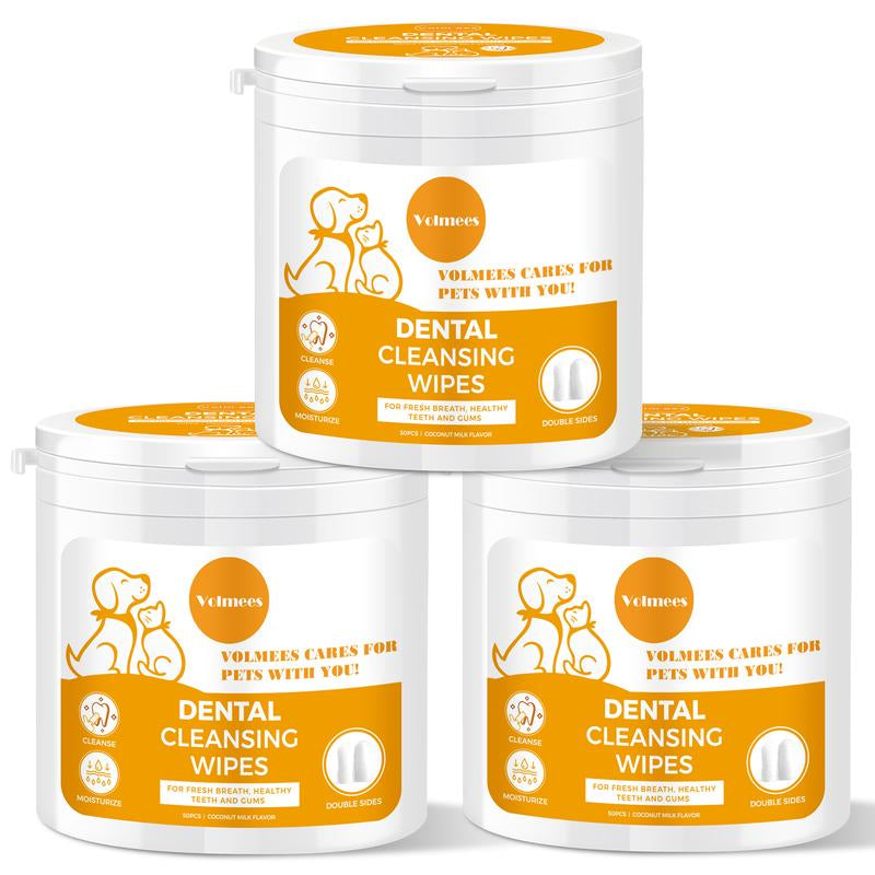 Volmees 50 PCS Pet Dental Finger Wipes for Dogs & Cats, Dog Dental Care Wipes, Reduce Plaque & Tartar Buildup, Freshen Breath