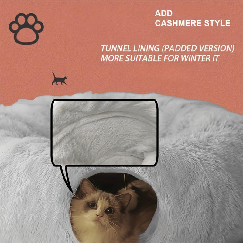 Long Plush Cat Bed and Cat Tunnel, Four Seasons Warm, Creative Design Foldable Pet Bed, Suitable for Cats and Dogs