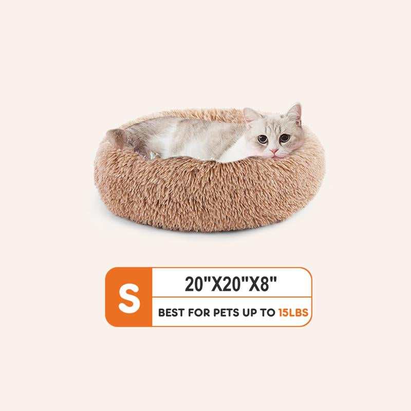 Pettrove Calming Dog Bed for Dogs and Cats, Washable Small Pet Bed, Anti-Slip round Fluffy Plush Faux Fur
