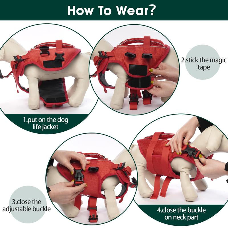 Kuoser Ripstop Dog Life Jacket High Buoyancy Reflective Dog Life Vest for Swimming, Boating, Adjustable Small to Large, Lightweight Design