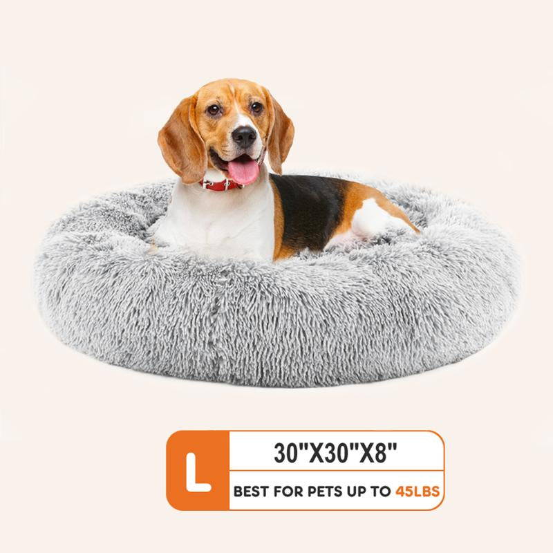 Pettrove Calming Dog Bed for Dogs and Cats, Washable Small Pet Bed, Anti-Slip round Fluffy Plush Faux Fur