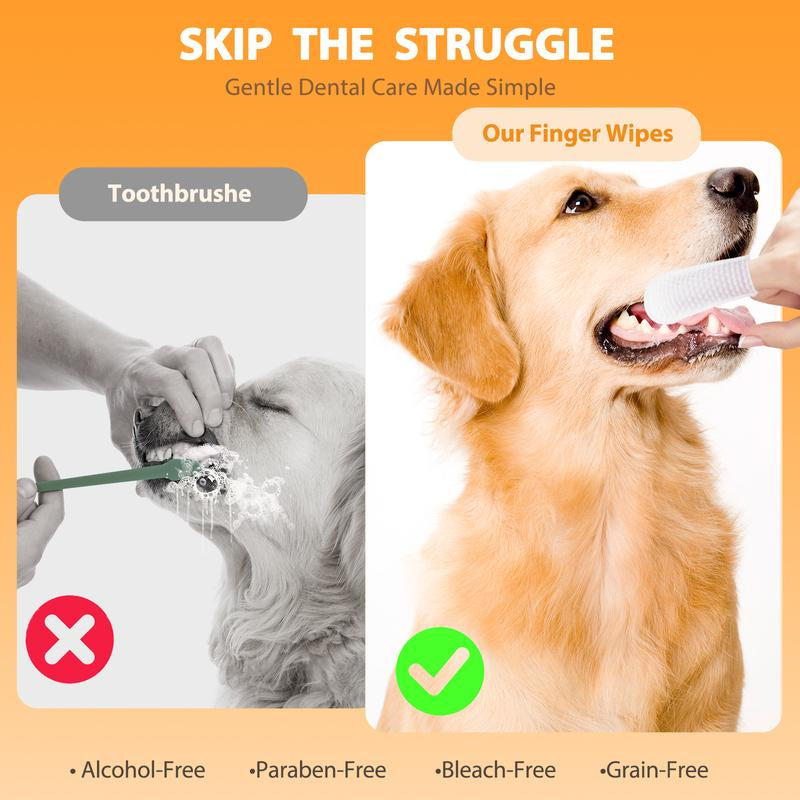 Volmees 50 PCS Pet Dental Finger Wipes for Dogs & Cats, Dog Dental Care Wipes, Reduce Plaque & Tartar Buildup, Freshen Breath
