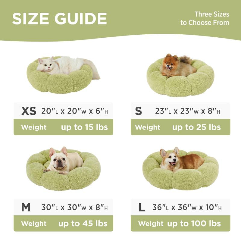 Lesure Calming Flower Bed - Flower Donut round Fluffy Puppy Bed in Plush Teddy Sherpa, Non-Slip Cute Flower Beds for Indoor, Machine Washable Dog Furniture Pet Supplies