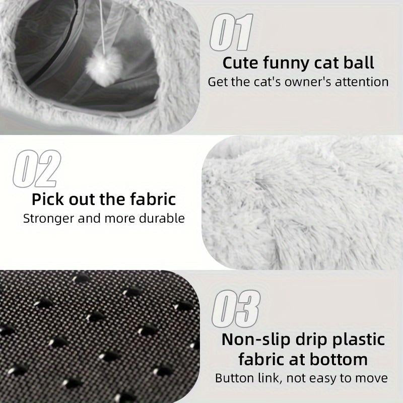 Long Plush Cat Bed and Cat Tunnel, Four Seasons Warm, Creative Design Foldable Pet Bed, Suitable for Cats and Dogs