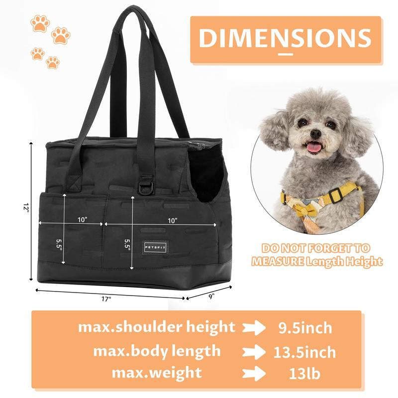 Petsfit Small Dog Carrier Purse, Portable Pet Carrier Tote Cat Carrier with Pockets, Adjustable Safety Leash, Poop Dispenser, Waterproof TPU Bottom,Khaki