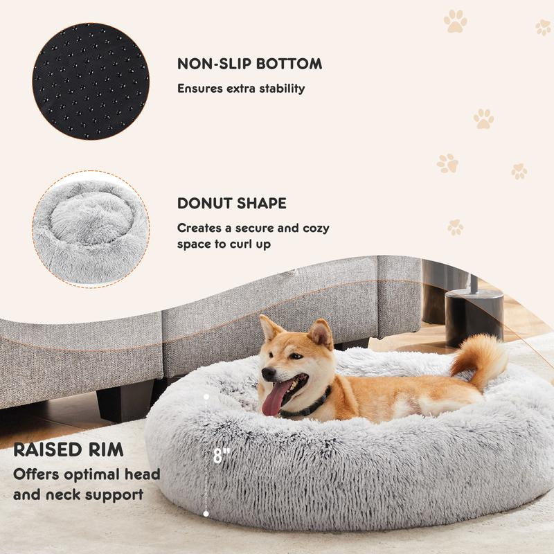 Pettrove Calming Dog Bed for Dogs and Cats, Washable Small Pet Bed, Anti-Slip round Fluffy Plush Faux Fur