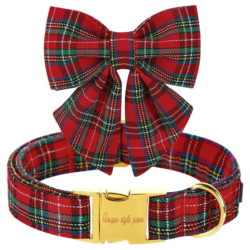 Unique Style Paws Christmas Dog Collar with Bow Tie for Small Medium Large Dogs as Autumn Winter Gifts