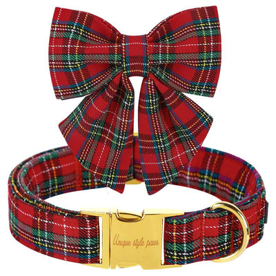 Unique Style Paws Christmas Dog Collar with Bow Tie for Small Medium Large Dogs as Autumn Winter Gifts