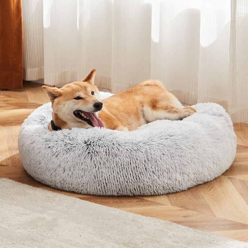 Pettrove Calming Dog Bed for Dogs and Cats, Washable Small Pet Bed, Anti-Slip round Fluffy Plush Faux Fur