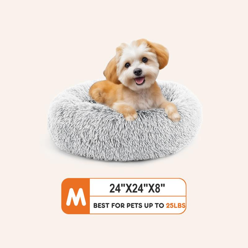 Pettrove Calming Dog Bed for Dogs and Cats, Washable Small Pet Bed, Anti-Slip round Fluffy Plush Faux Fur