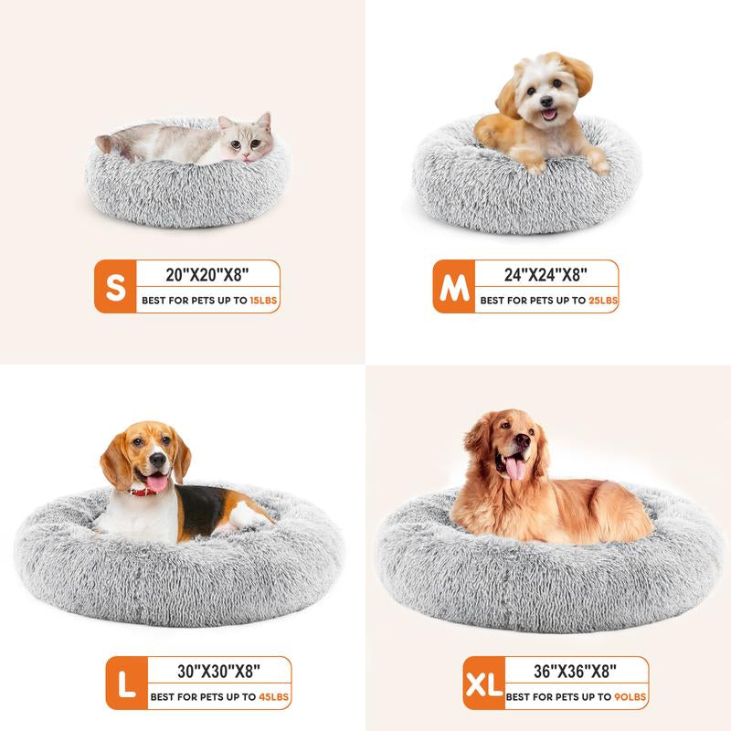 Pettrove Calming Dog Bed for Dogs and Cats, Washable Small Pet Bed, Anti-Slip round Fluffy Plush Faux Fur