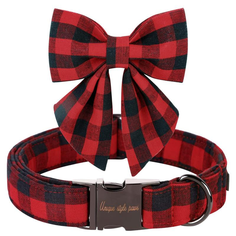 Unique Style Paws Christmas Dog Collar with Bow Tie for Small Medium Large Dogs as Autumn Winter Gifts