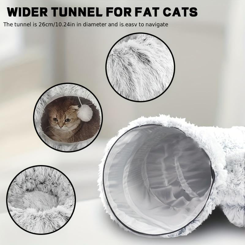 Long Plush Cat Bed and Cat Tunnel, Four Seasons Warm, Creative Design Foldable Pet Bed, Suitable for Cats and Dogs