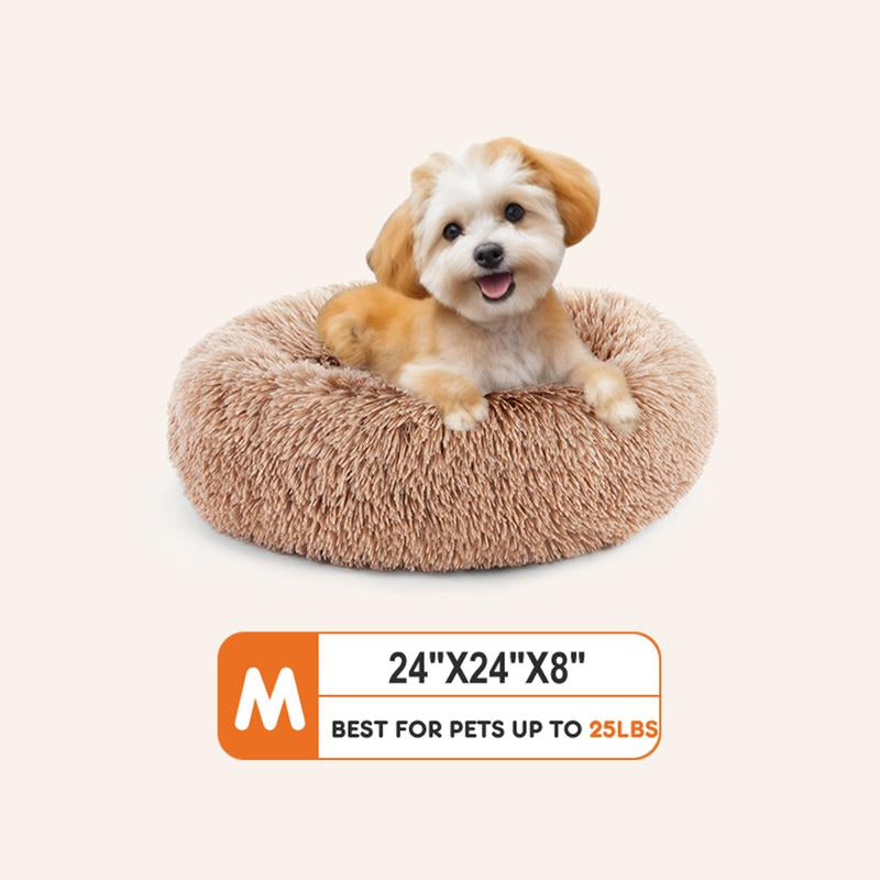 Pettrove Calming Dog Bed for Dogs and Cats, Washable Small Pet Bed, Anti-Slip round Fluffy Plush Faux Fur