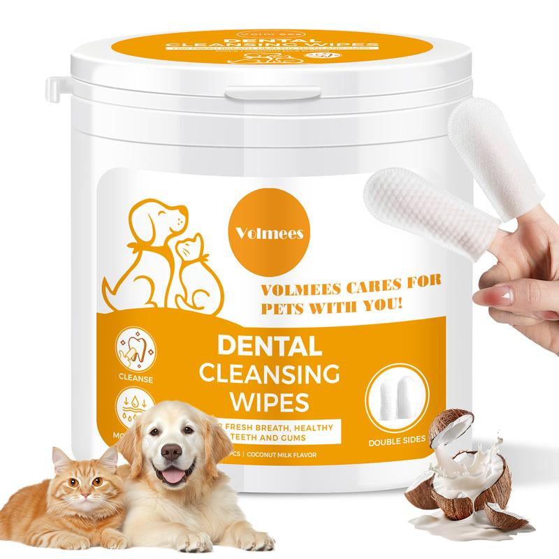 Volmees 50 PCS Pet Dental Finger Wipes for Dogs & Cats, Dog Dental Care Wipes, Reduce Plaque & Tartar Buildup, Freshen Breath