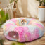 Winter Warm Pet Bed, 2 in 1 Foldable Cat Tunnel Cat Bed, Warm Plush Cat Bed with Hanging Ball & Tunnel Buckle, Pet Supplies for Indoor Outdoor Use