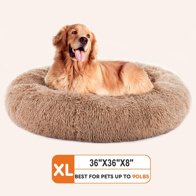 Pettrove Calming Dog Bed for Dogs and Cats, Washable Small Pet Bed, Anti-Slip round Fluffy Plush Faux Fur