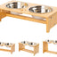 Raised Pet Bowls for Cats and Small Dogs, Bamboo Elevated Dog Cat Food and Water Bowls Stand Feeder with 2 Stainless Steel Bowls and anti Slip Feet (4'' Tall-20 Oz Bowl)
