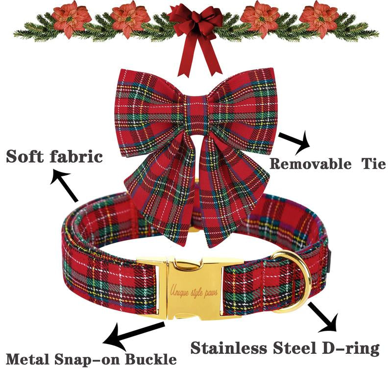 Unique Style Paws Christmas Dog Collar with Bow Tie for Small Medium Large Dogs as Autumn Winter Gifts