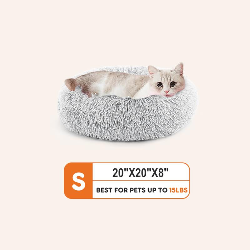 Pettrove Calming Dog Bed for Dogs and Cats, Washable Small Pet Bed, Anti-Slip round Fluffy Plush Faux Fur