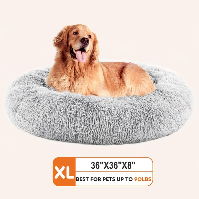 Pettrove Calming Dog Bed for Dogs and Cats, Washable Small Pet Bed, Anti-Slip round Fluffy Plush Faux Fur