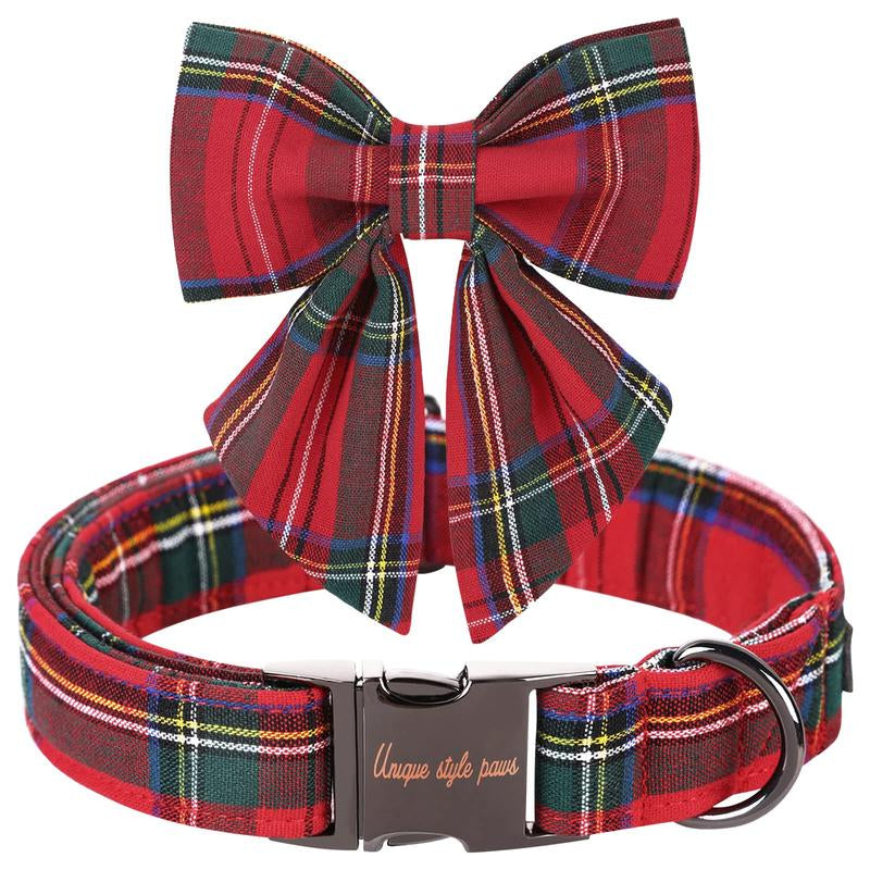 Unique Style Paws Christmas Dog Collar with Bow Tie for Small Medium Large Dogs as Autumn Winter Gifts