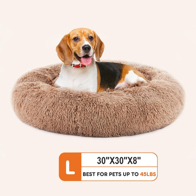 Pettrove Calming Dog Bed for Dogs and Cats, Washable Small Pet Bed, Anti-Slip round Fluffy Plush Faux Fur