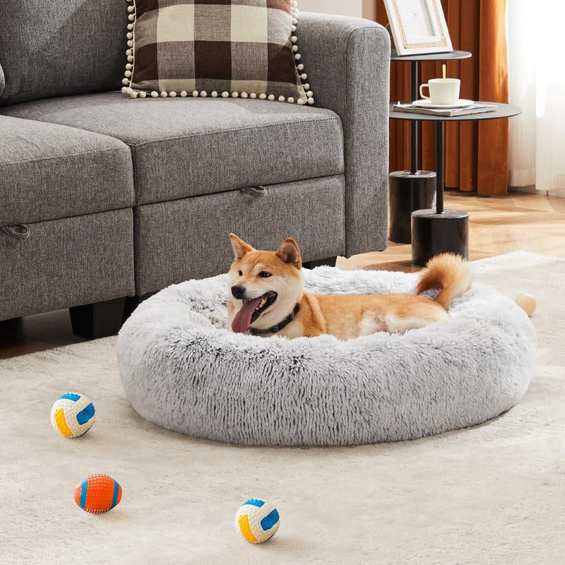 Pettrove Calming Dog Bed for Dogs and Cats, Washable Small Pet Bed, Anti-Slip round Fluffy Plush Faux Fur