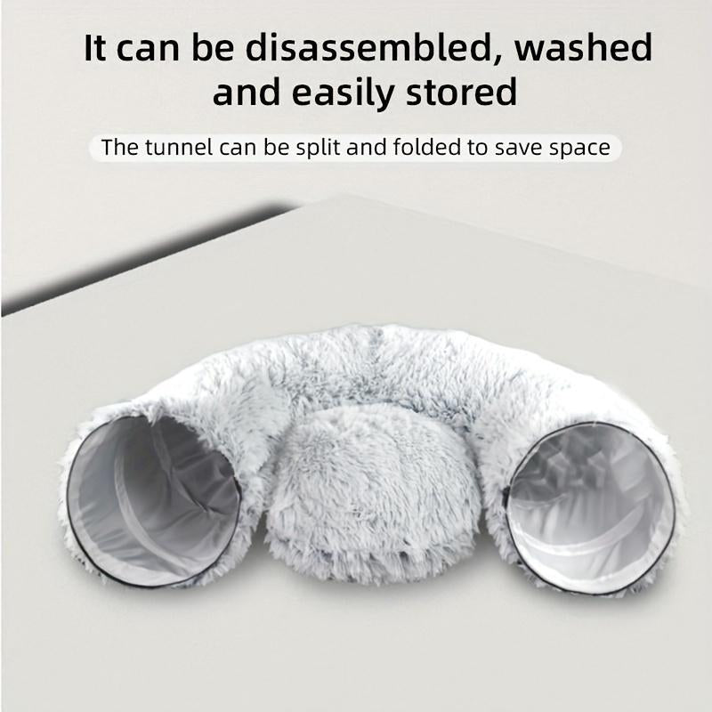 Long Plush Cat Bed and Cat Tunnel, Four Seasons Warm, Creative Design Foldable Pet Bed, Suitable for Cats and Dogs