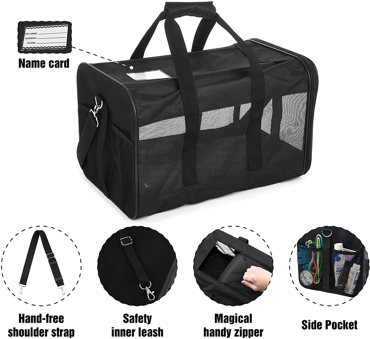 Scratchme Pet Travel Carrier Soft Sided Portable Bag for Cats, Small Dogs, Kittens or Puppies, Collapsible, Durable, Airline Approved, Carry Your Pet with You Safely and Comfortably (M)